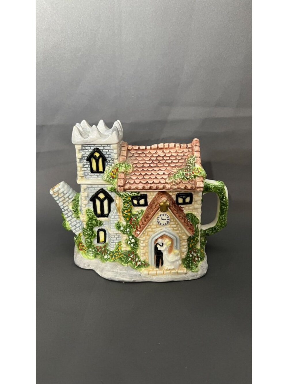Ceramic Wedding Chapel Cottage Teapot With Intricate Hand-Painted Details